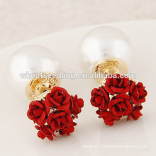 special flower double sided ewelry daily wear latest design of pearl earrings